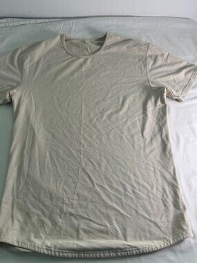 BYLT Basics Cream Short Sleeve Drop Cut T-Shirt Athletic Minimal Tee Size M